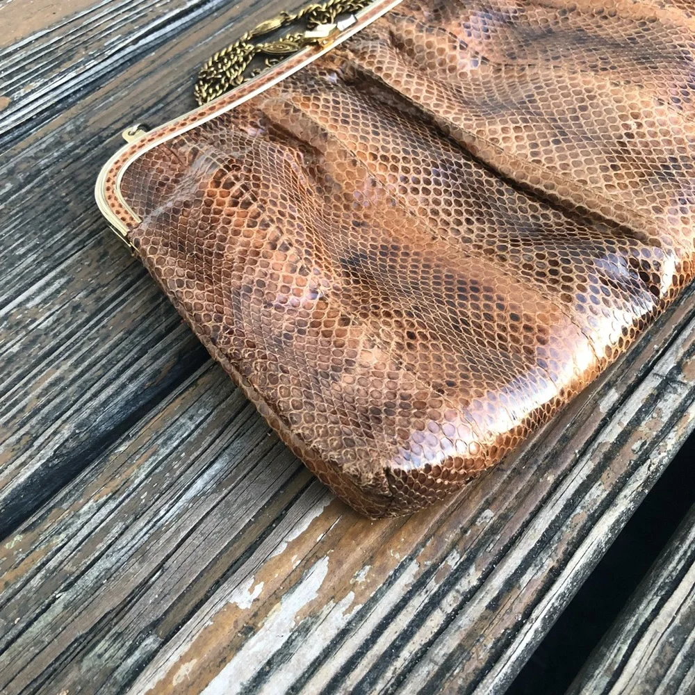 E Steve Brown Leather Reptile Snake Snakeskin Purse Clutch Bag Vintage 70s 80s